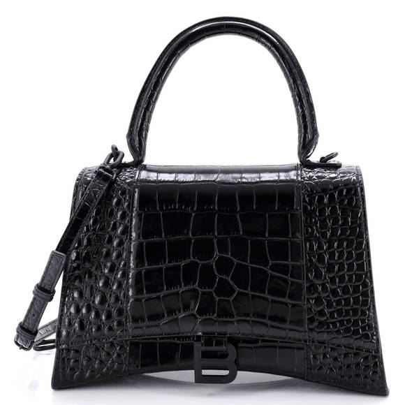 Balenciaga Handbags - Balenciaga Small Hourglass Top Handle Bag Crocodile Embossed Leather